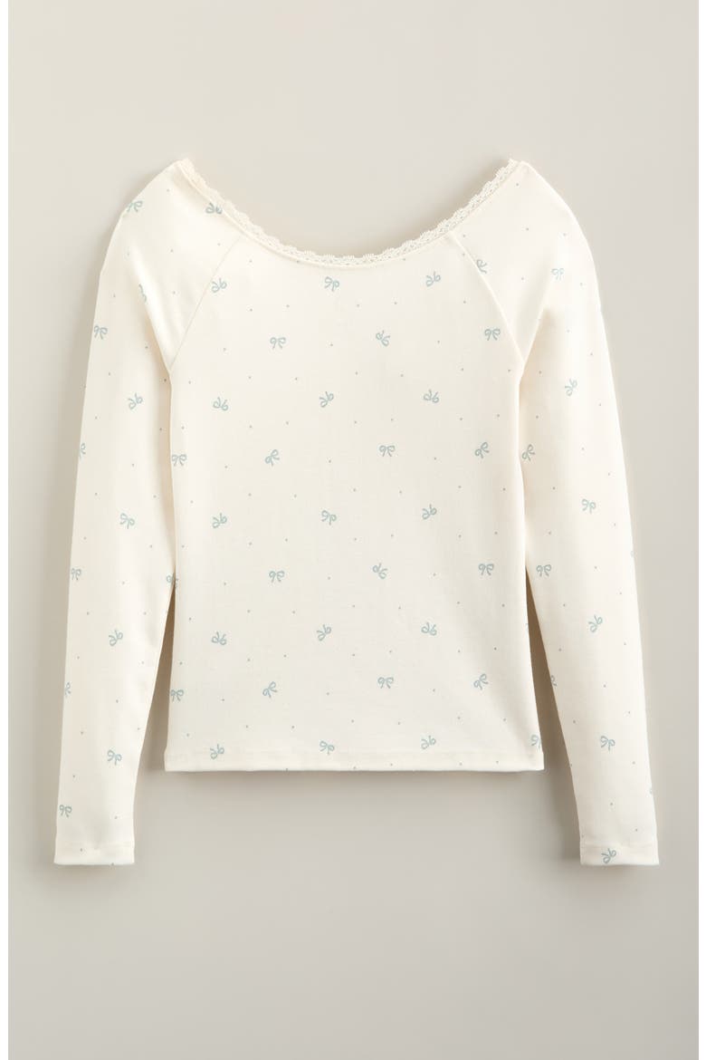 Kids' Lace Trim Top, Alternate, color, IVORY TEAL DOTTY BOWS
