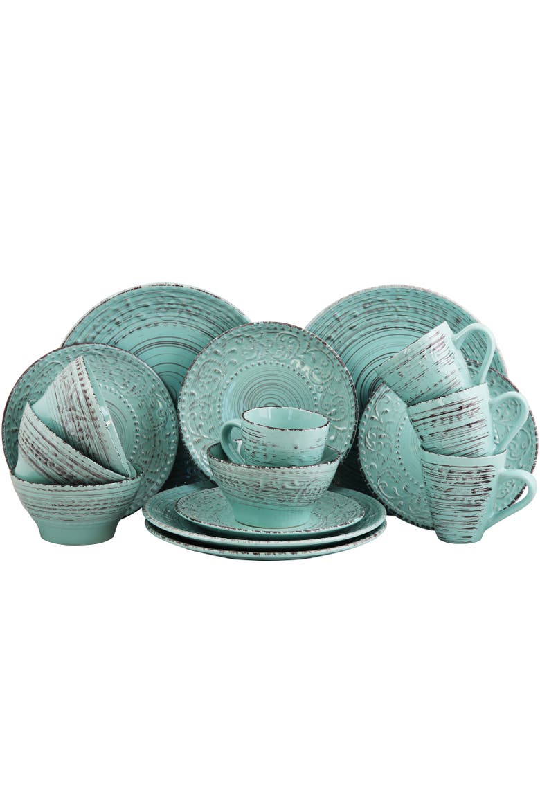 Malibu Waves 16-Piece Dinnerware Set, Main, color, Blue