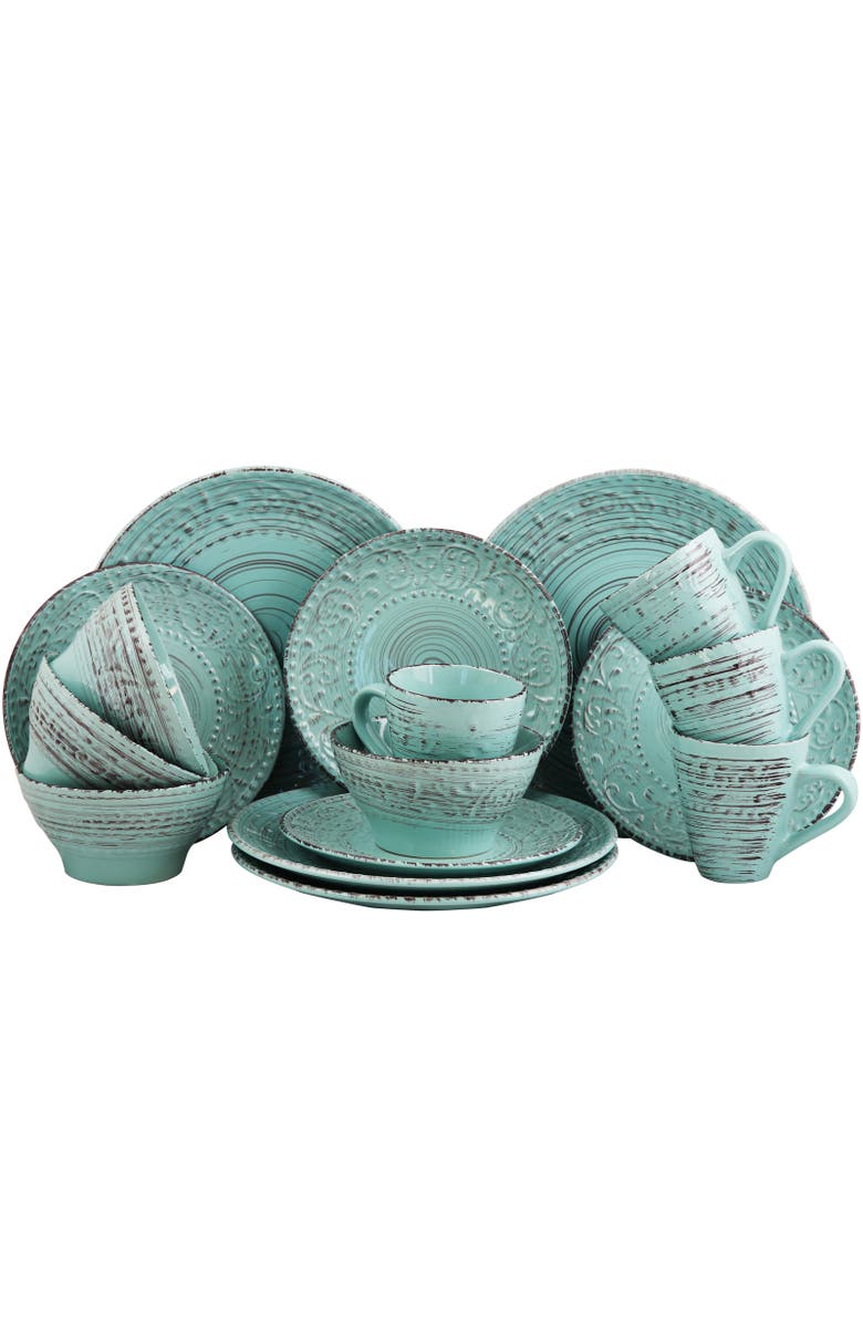 Elama Malibu Waves 16-Piece Dinnerware Set, Main, color, Blue