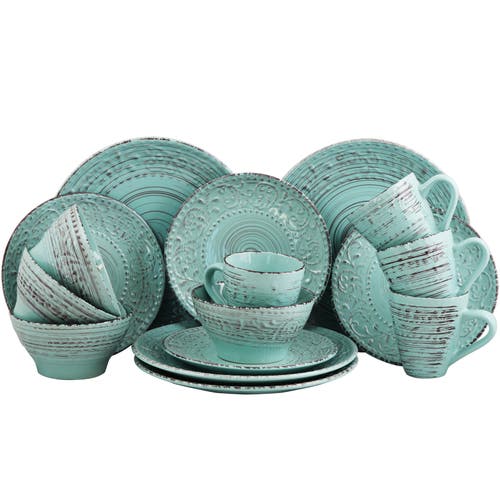 Elama Malibu Waves 16-piece Dinnerware Set In Blue