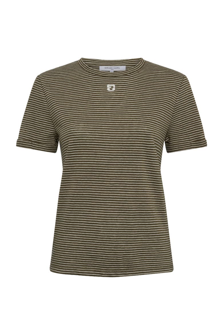 Melva Linen Blend Striped T-Shirt, Alternate, color, Khaki Green
