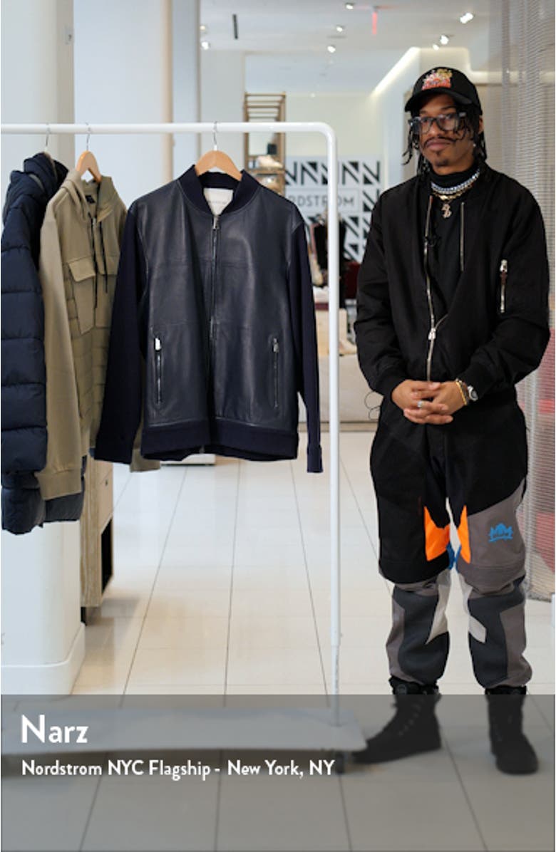 Leather Front Zip-Up Cotton & Cashmere Cardigan, sales video thumbnail