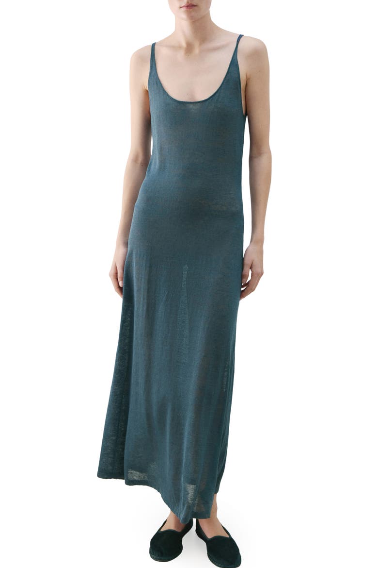 Linen Blend Midi Dress, Main, color, NIGHT BLUE