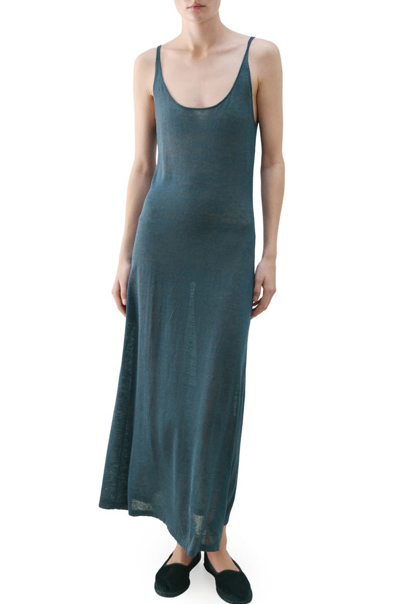 MANGO Linen Blend Midi Dress, Main, color, Night Blue