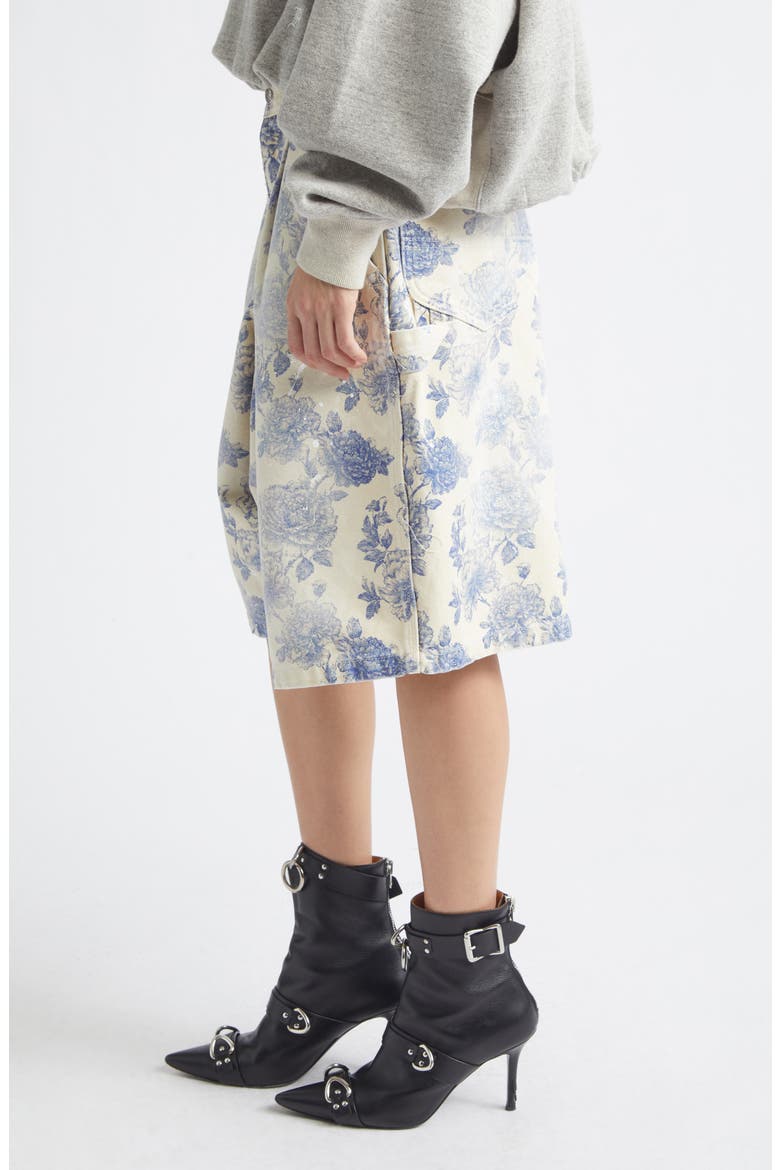 Jesse Pleated Floral Denim Carpenter Shorts, Alternate, color, DUSTBLOOM INDIGO