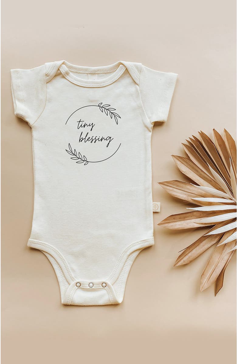 Tenth & Pine Tiny Blessing Organic Baby Bodysuit, Alternate, color, Natural Black Lettering