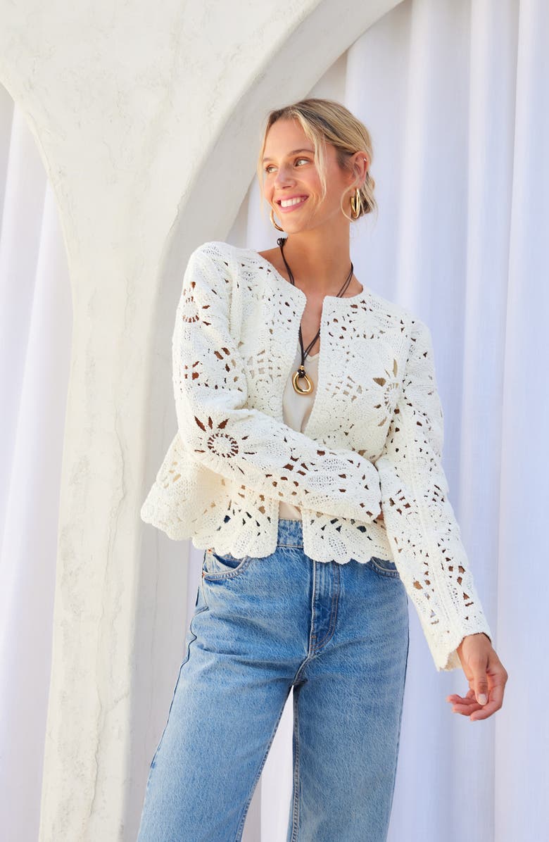 FIFTEEN TWENTY Emery Crochet Jacket, Alternate, color, Cream