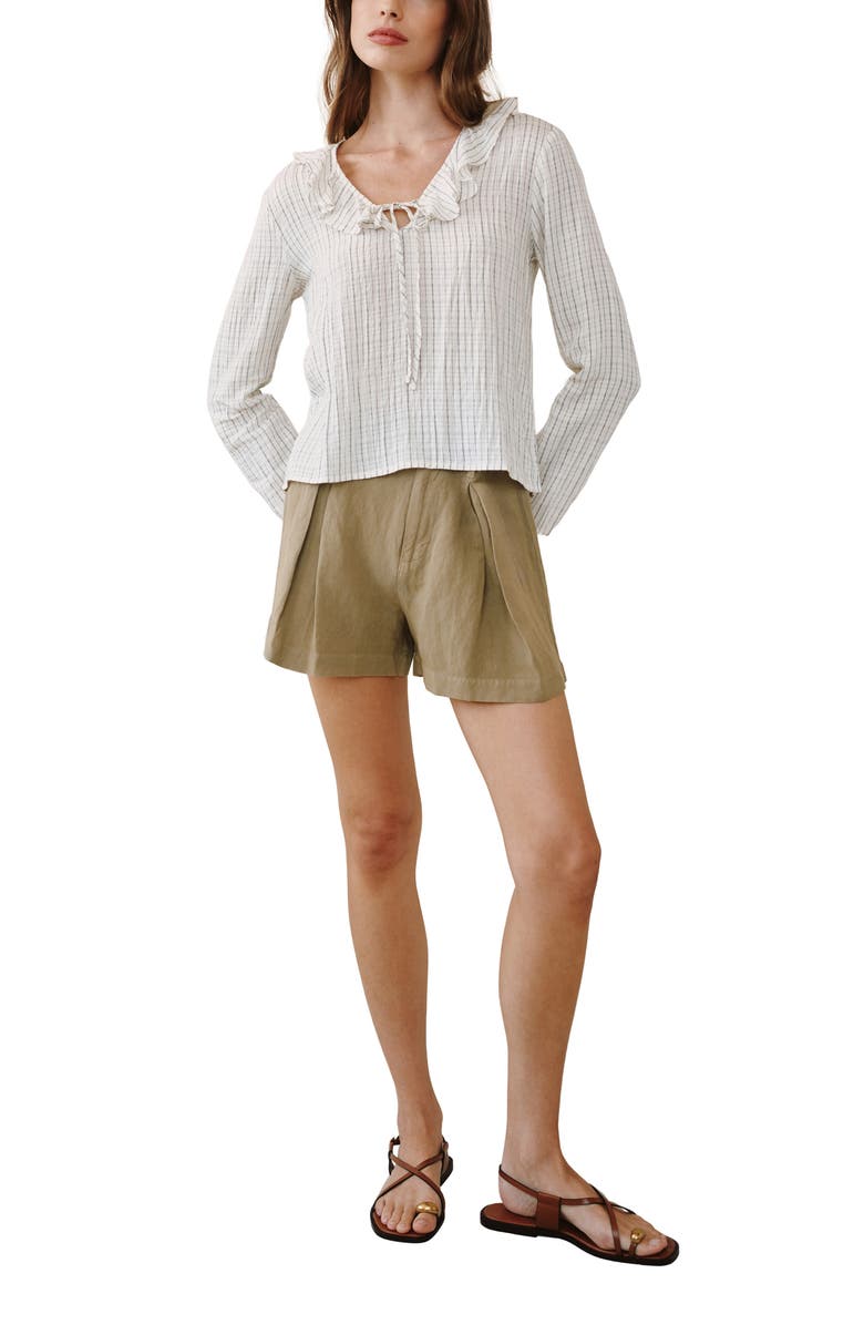 Bella Dahl Stripe Ruffle Tie Neck Seersucker Top, Alternate, color, Ecru/ Black Pinstripe