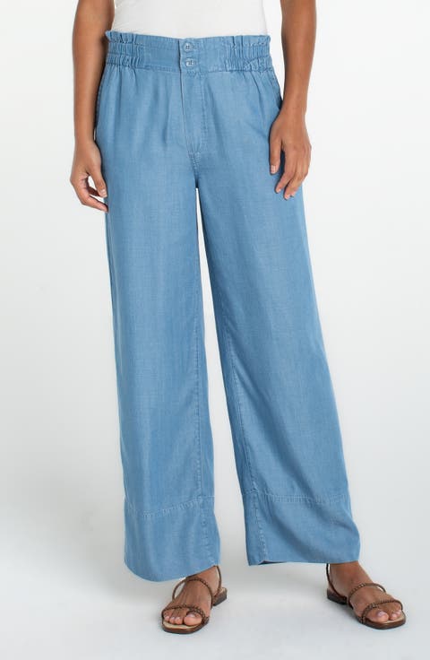 Liverpool Los Angeles Cinch Waist Wide Leg Denim Pants (Regular & Petite)