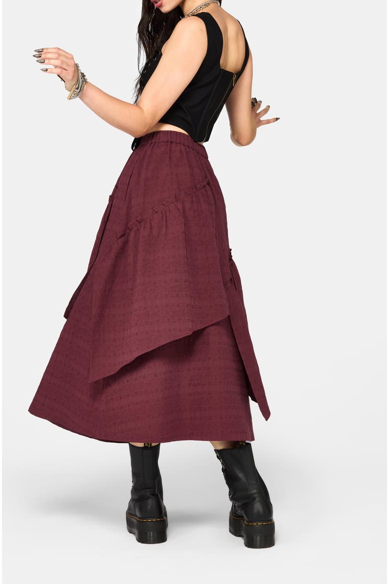 Lysandra Ruffle Midi Skirt, Alternate, color, Burgundy
