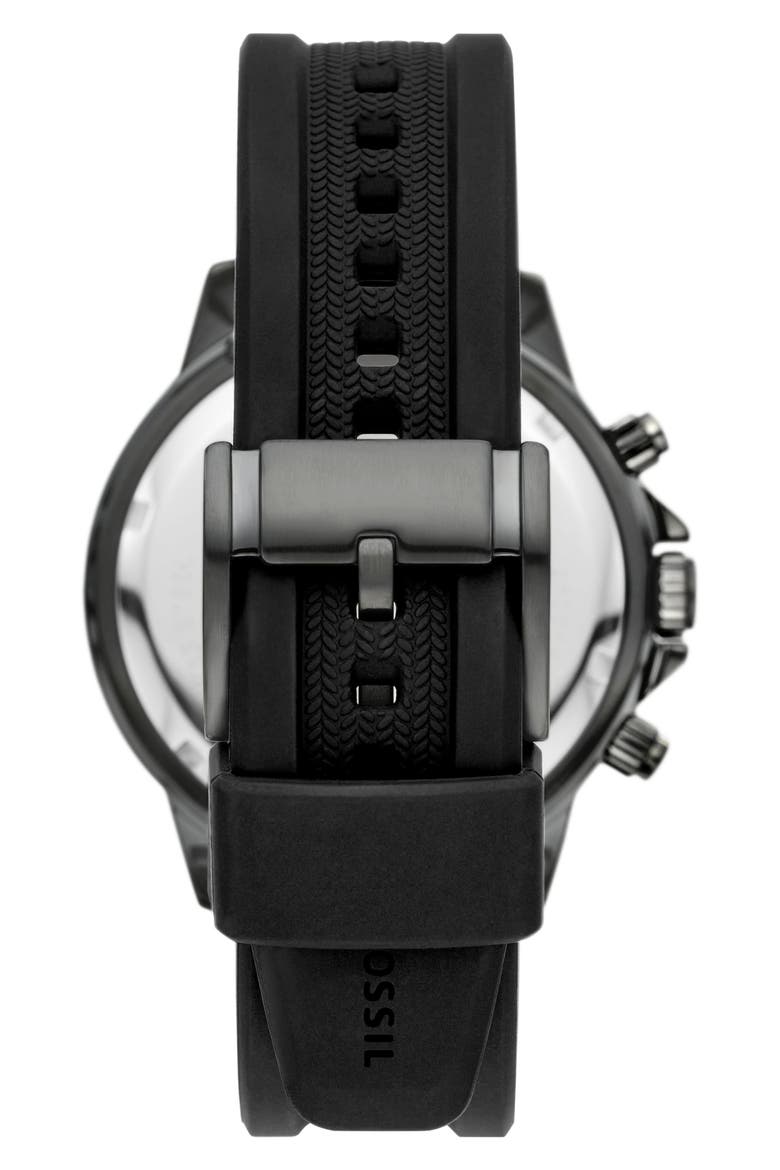 Bannon Multifunction Silicone Strap Watch, 45mm, Alternate, color, GUNMETAL
