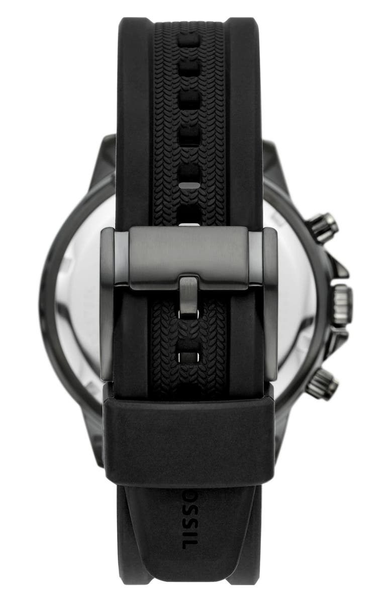 Fossil Bannon Multifunction Silicone Strap Watch, 45mm, Alternate, color, Gunmetal