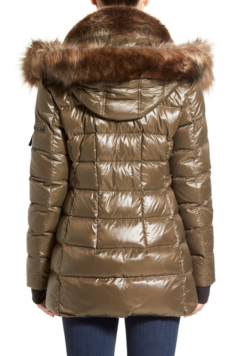 S13/NYC 'Mulberry' Faux Fur Trim Puffer Coat, Alternate, color, GREEN