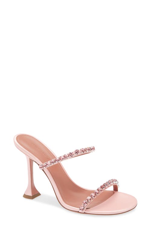 Shop Amina Muaddi Gigi Crystal Strap Sandal In Satin Pink/crystal Buckle