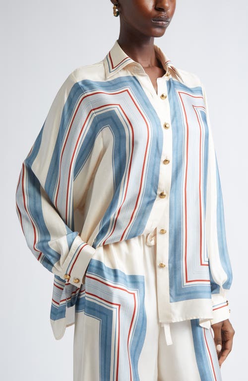 Zimmermann Relaxed Stripe Silk Button-up Shirt With Removable Scarf In Multi