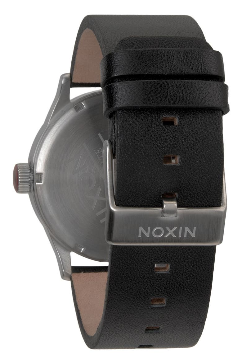'The Sentry' Leather Watch, 42mm, Alternate, color, BLACK/BLACK