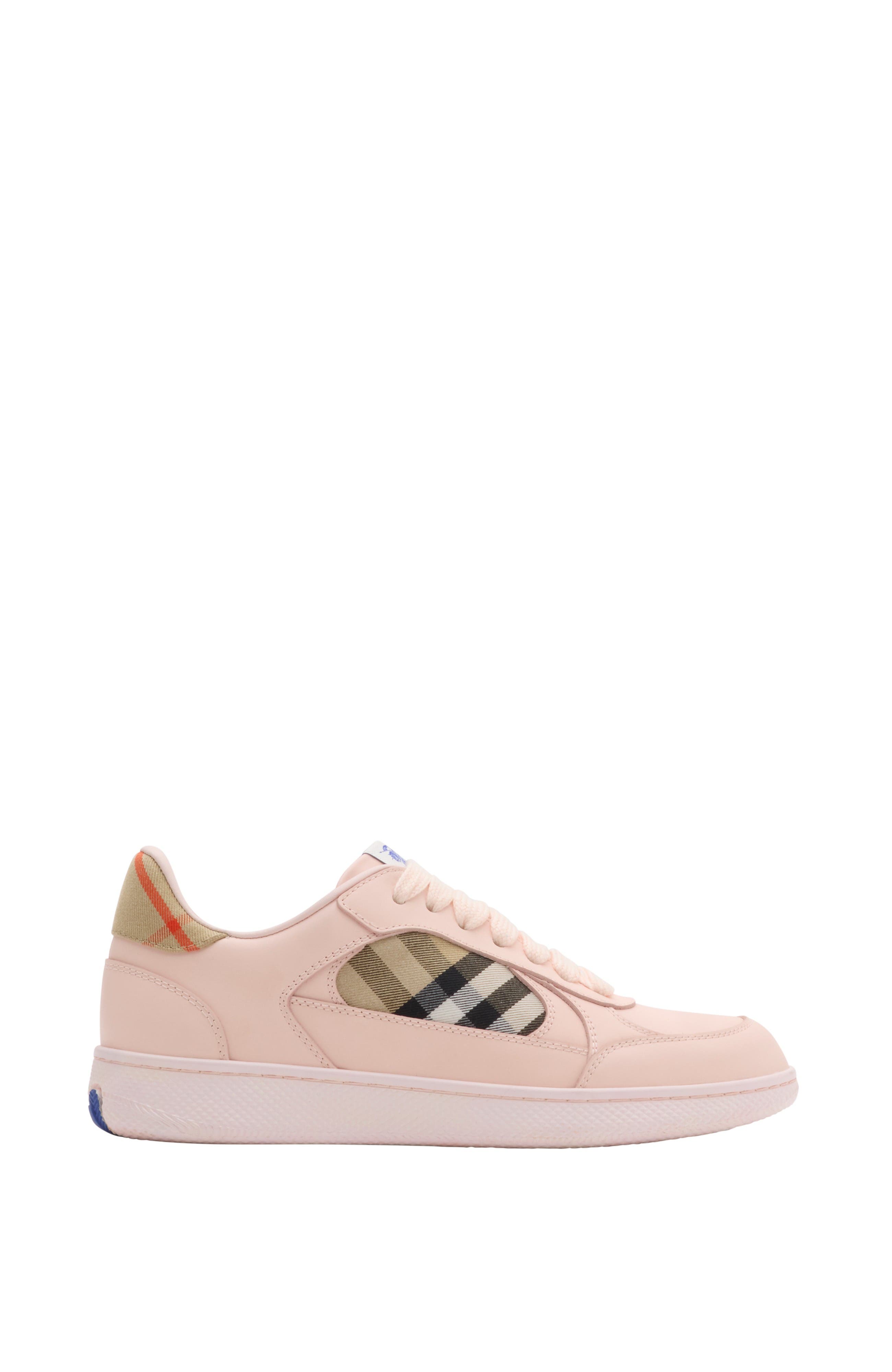 Burberry Leather and Check Terrace Sneakers, Main, color, Flora/Sand