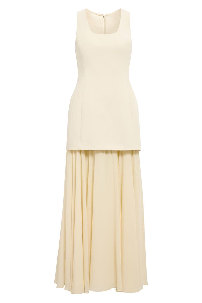 Melva Sleeveless Mixed Media Maxi Dress, Alternate, color, ALMOND OIL