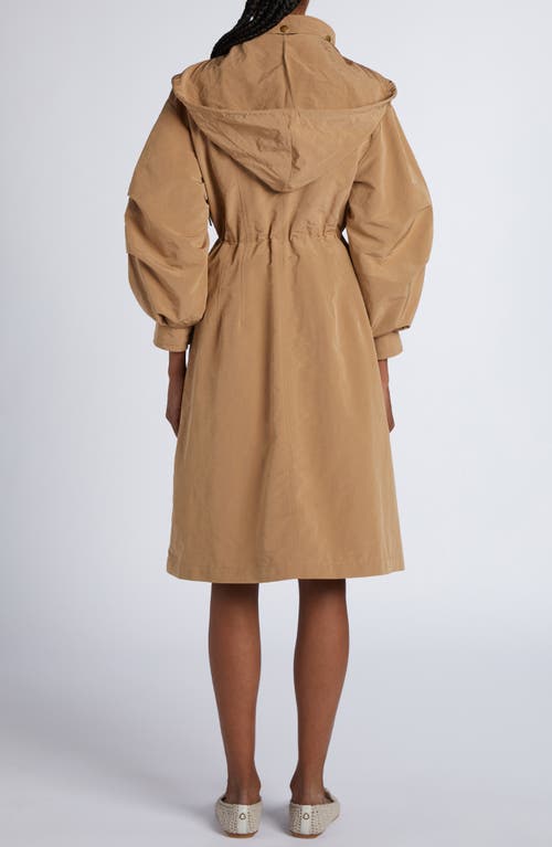 Moncler Drawstring Parka With Epaulettes And Hood In Beige