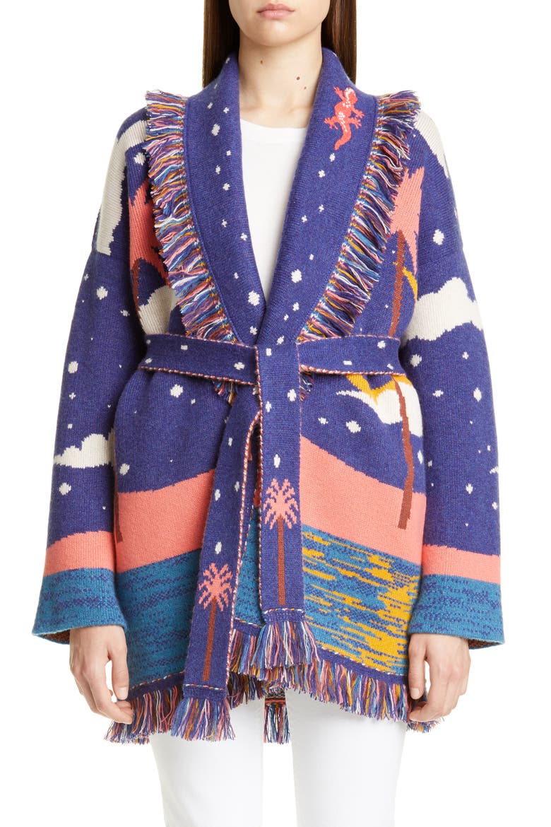 Ocean View Window Oversize Cashmere Cardigan, Alternate, color, OCEAN BLUE