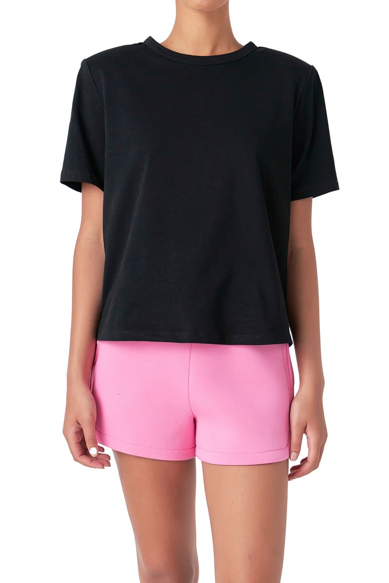 Power Shoulder Cotton T-Shirt, Alternate, color, BLACK