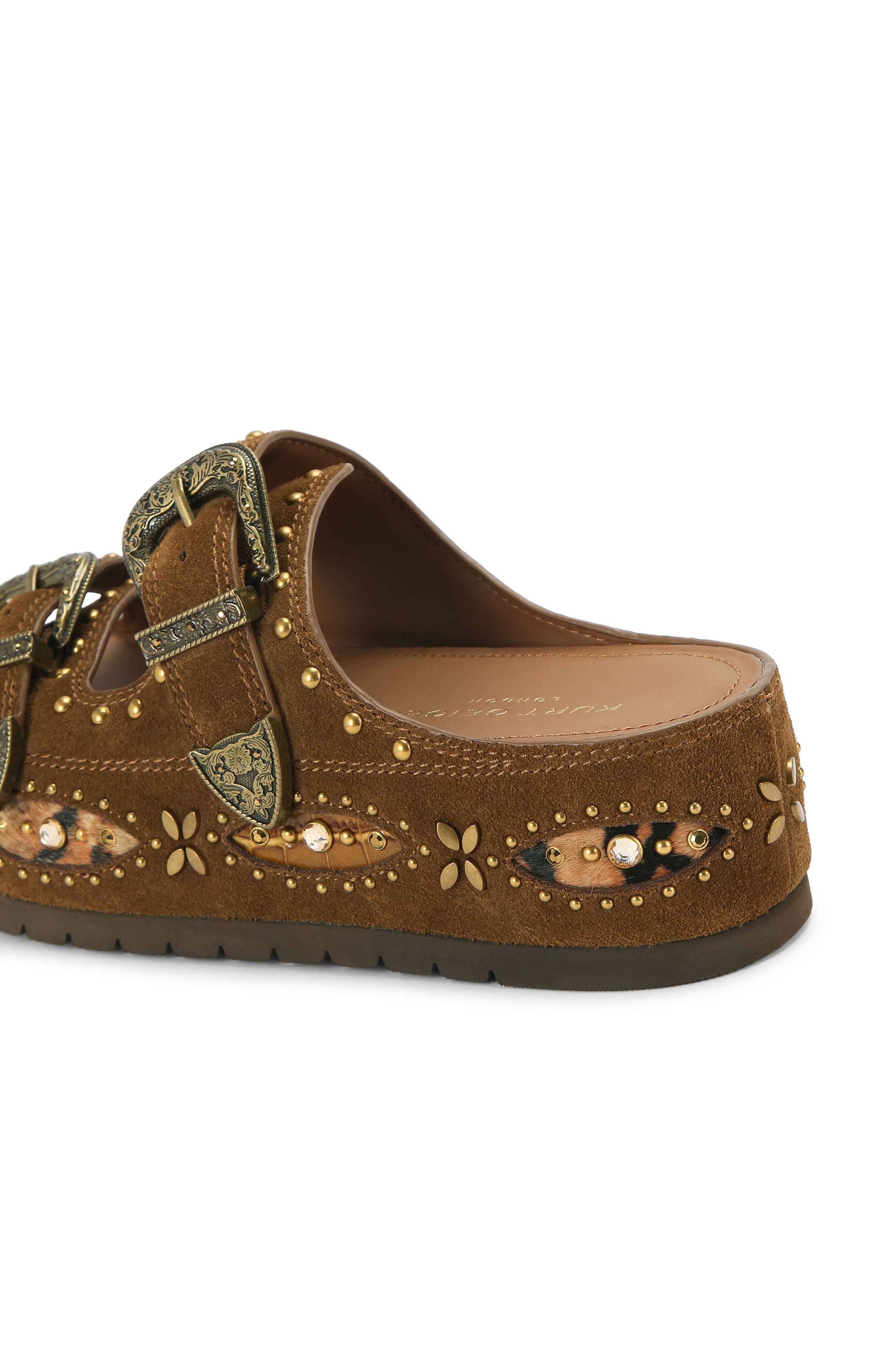 Kurt Geiger London <p>Western Buckle Leather Flatform Slide Sandal (Women)</p>, Alternate, color, Brown