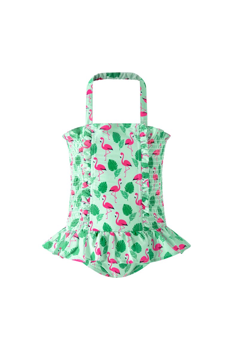 Flamingo Ruched Swimsuit, Main, color, Green