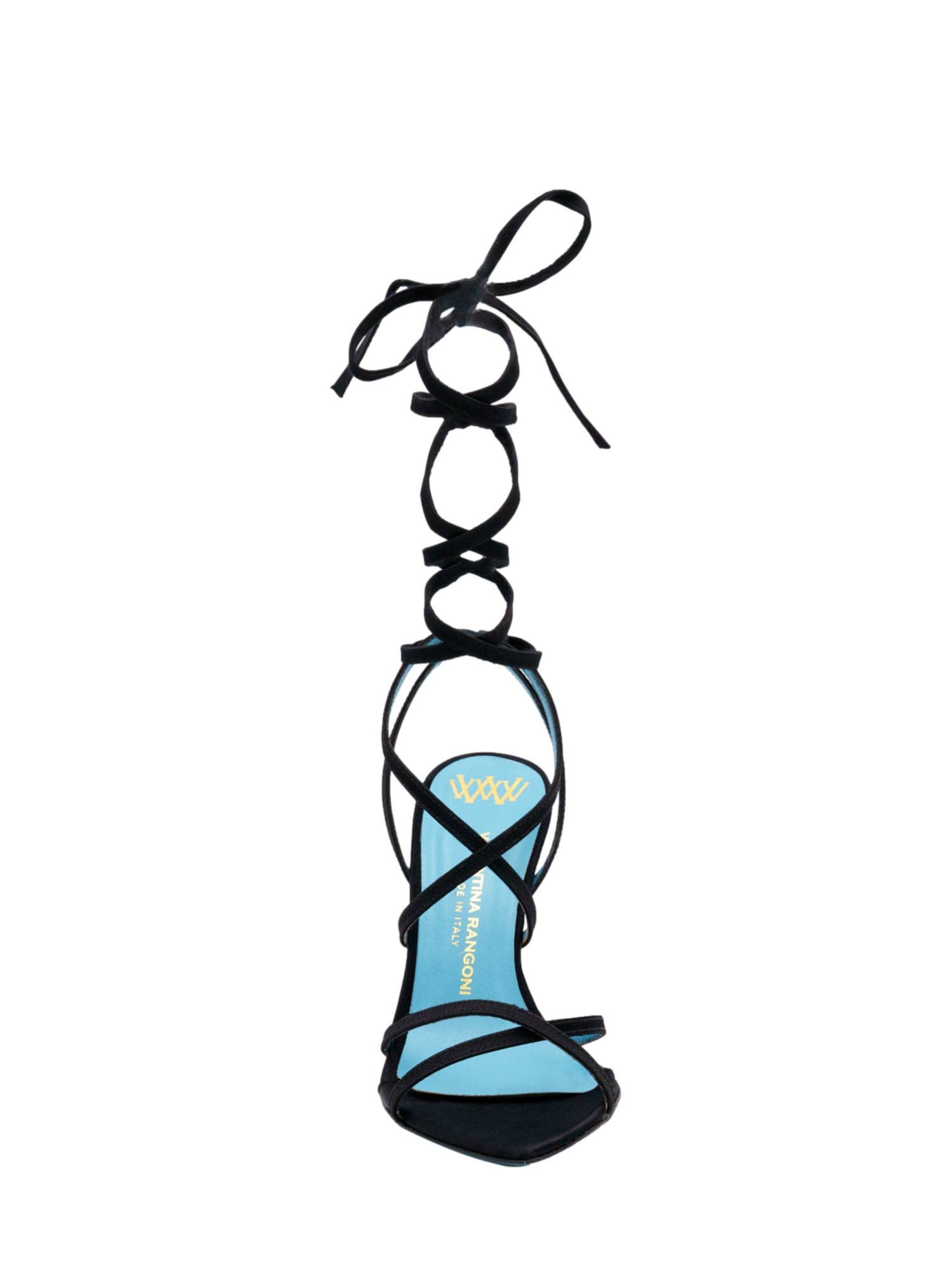 Valentina Rangoni Sibilla Ankle Wrap Satin Sandal for Elegant Occasions, Alternate, color, Black