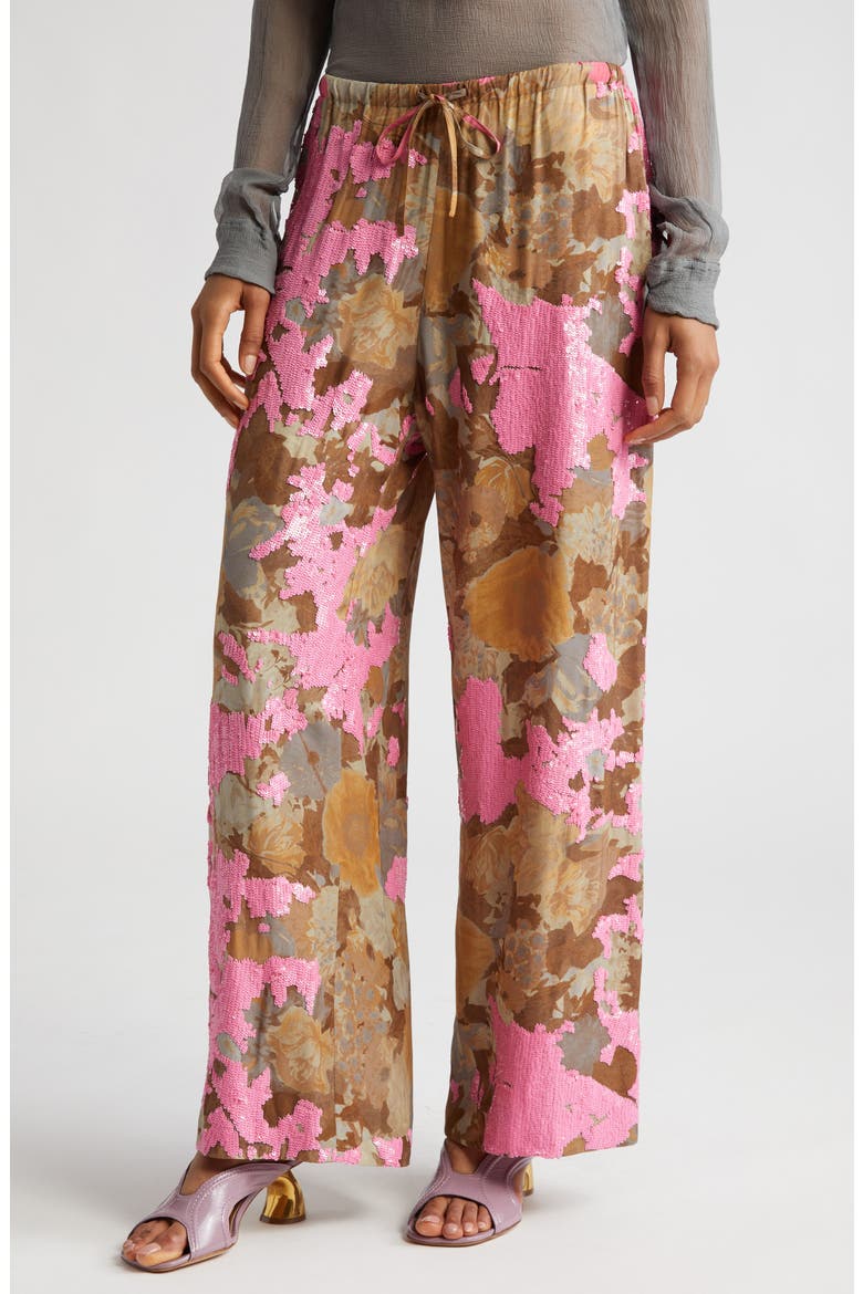 Puvis Floral Sequin Straight Leg Pants, Main, color, PINK 305
