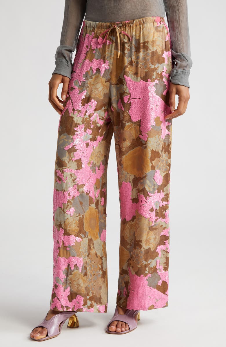 Dries Van Noten Puvis Floral Sequin Straight Leg Pants, Main, color, 
