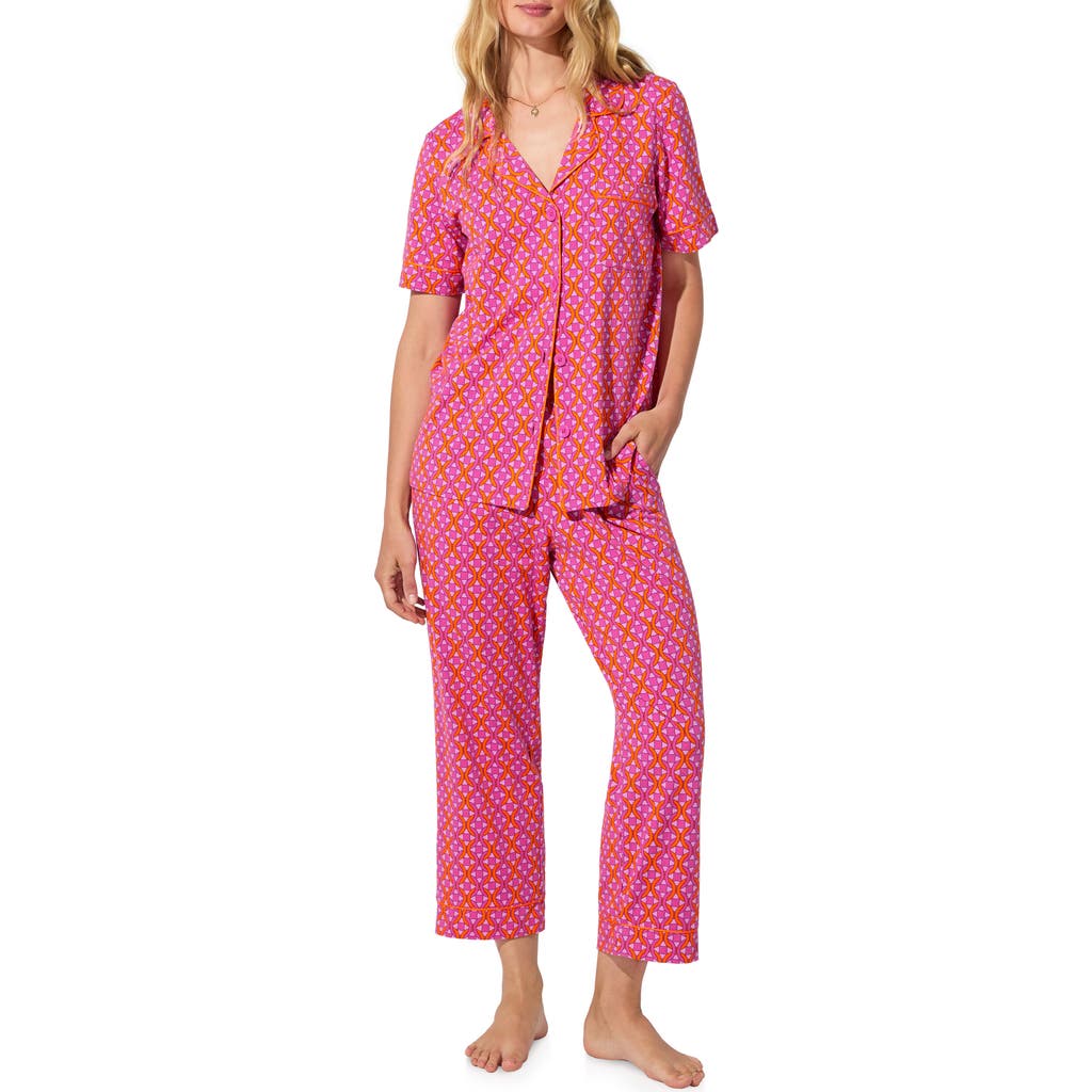 Bedhead Pajamas Print Jersey Crop Pajamas In Pink