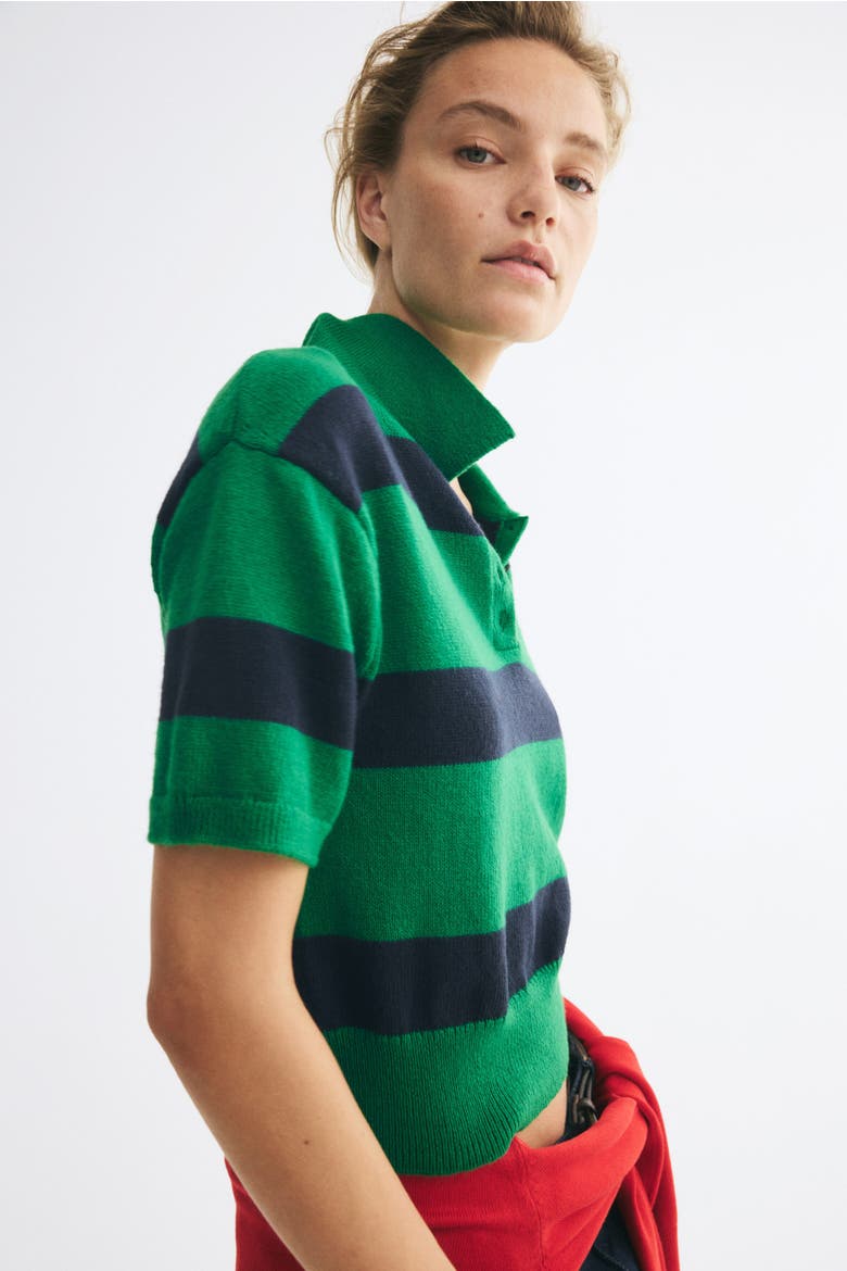 Fine-Knit Polo Shirt, Alternate, color, Green/navy blue striped