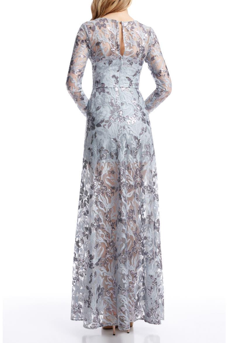Ava Sequin Floral Long Sleeve A-Line Gown, Alternate, color, LIGHT ICE BLUE
