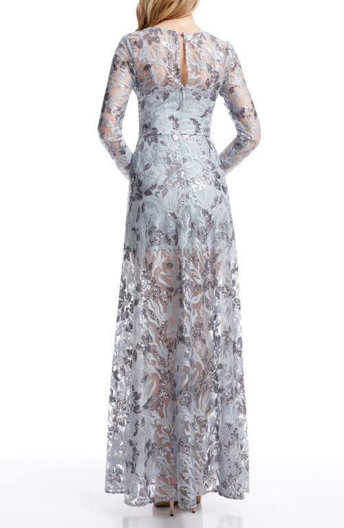 DRESS THE POPULATION DRESS THE POPULATION AVA SEQUIN FLORAL LONG SLEEVE A-LINE GOWN