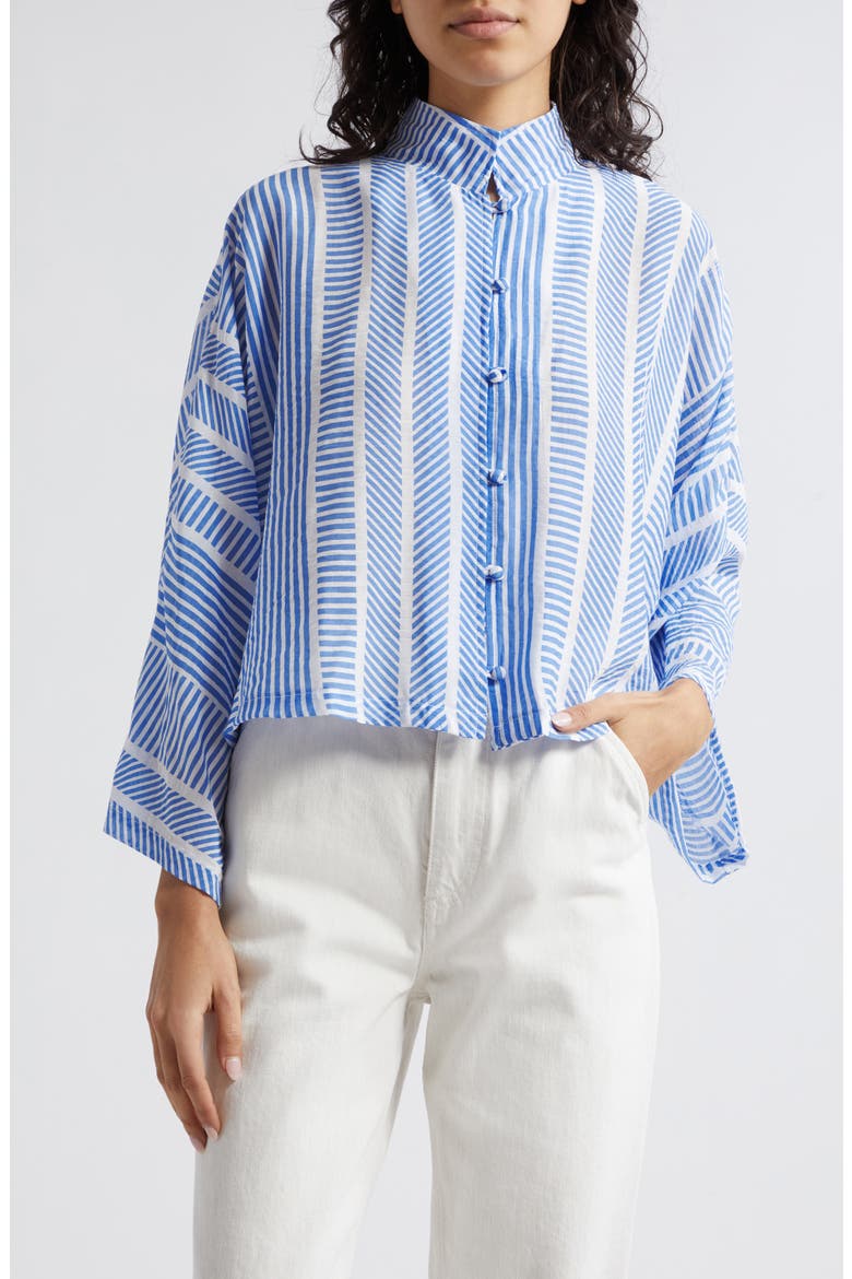 Stripe Cotton Crop Jacket, Main, color, BLUE/ WHITE