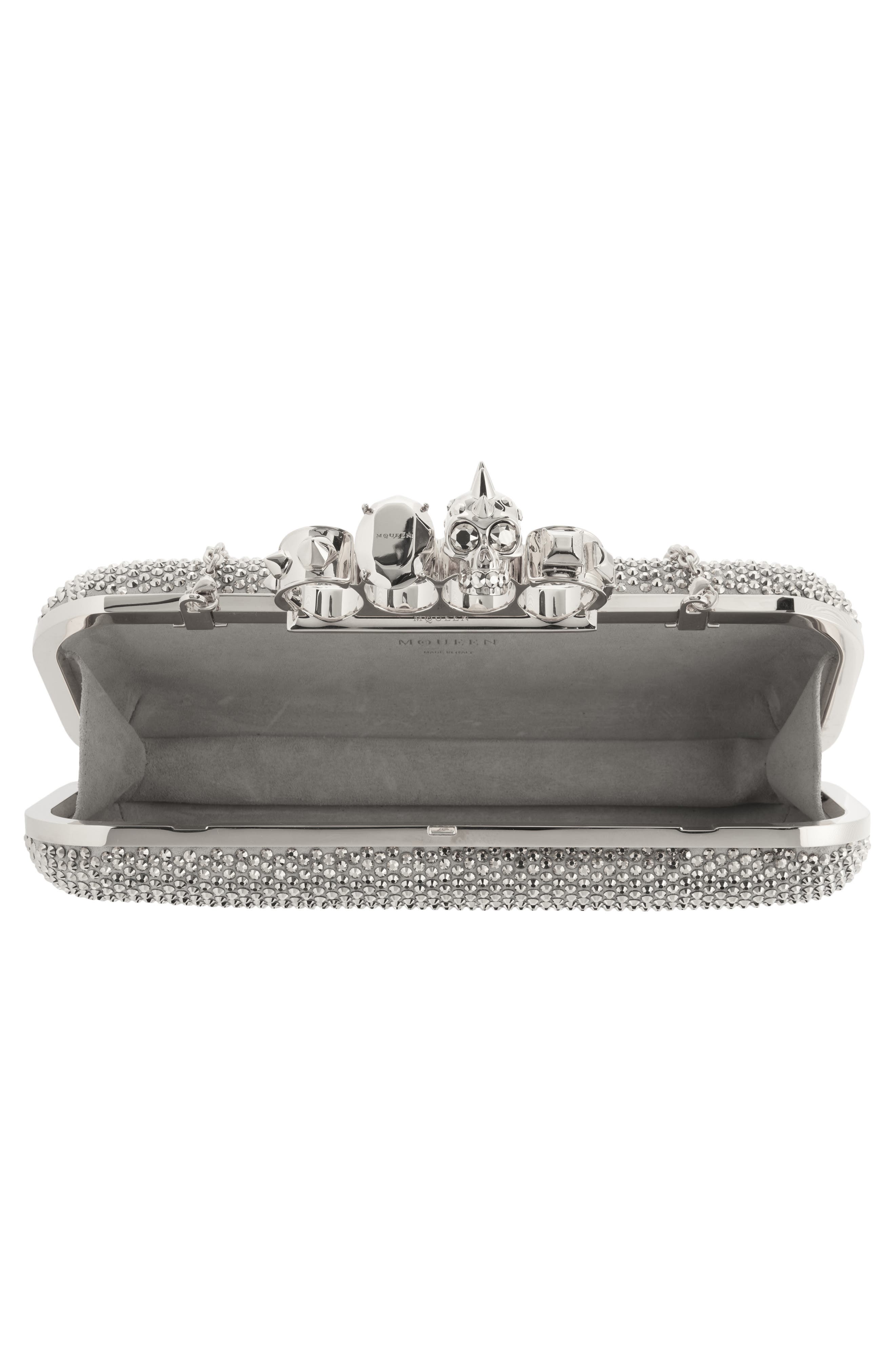 Long Knuckle Crystal Embellished Suede Clutch, Alternate, color, LEAD