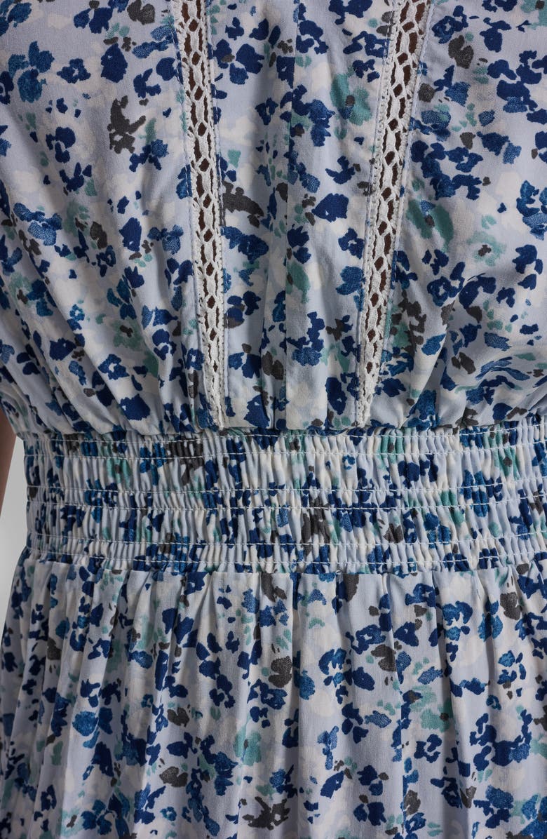 DKNY Jeans Floral Smocked Waist Minidress, Alternate, color, Blue