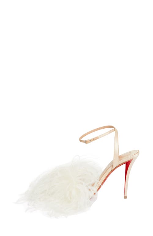 Christian Louboutin Miss Z Loubipoupi Feather Embellished Ankle Strap Sandal In White