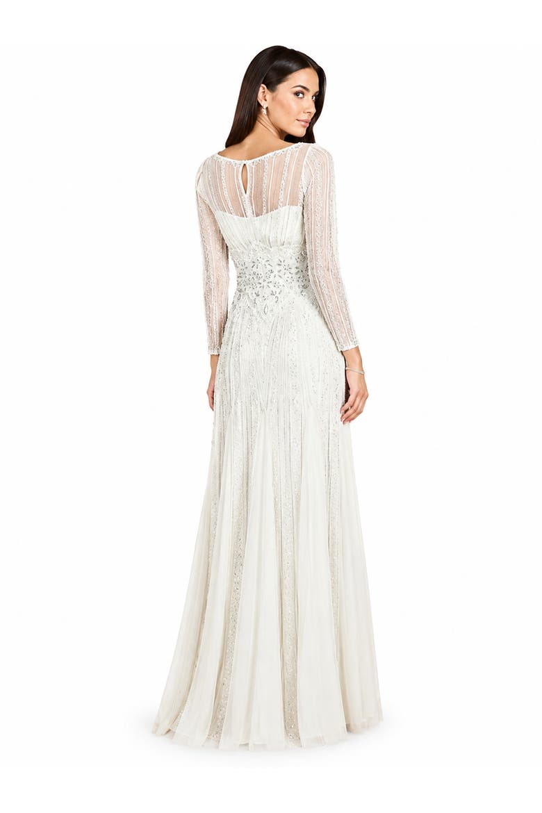 Beaded Faux-Wrap V-Neck Bridal Gown, Alternate, color, Ivory