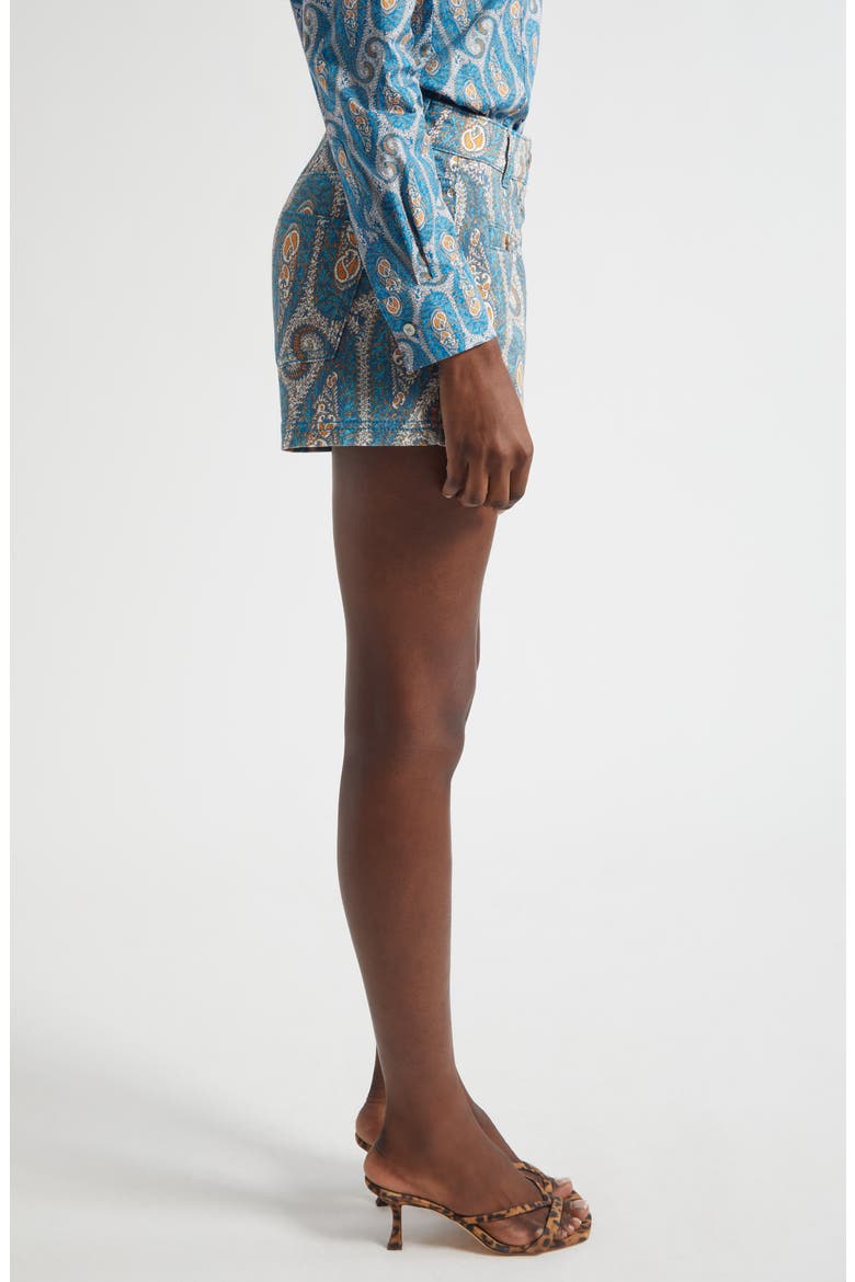 Paisley Print Stretch Denim Shorts, Alternate, color, PRINT ON WHITE BASE