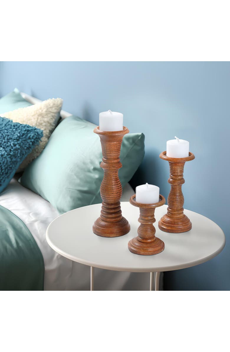 Mela Artisans Jharna Pillar Candleholder Set - Natural, Alternate, color, Natural