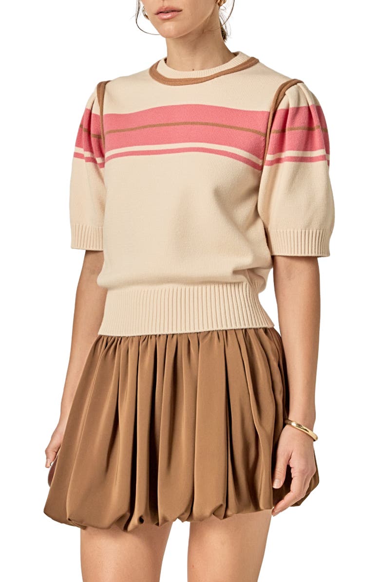 English Factory Stripe Puff Sleeve Sweater, Alternate, color, Cream Multi