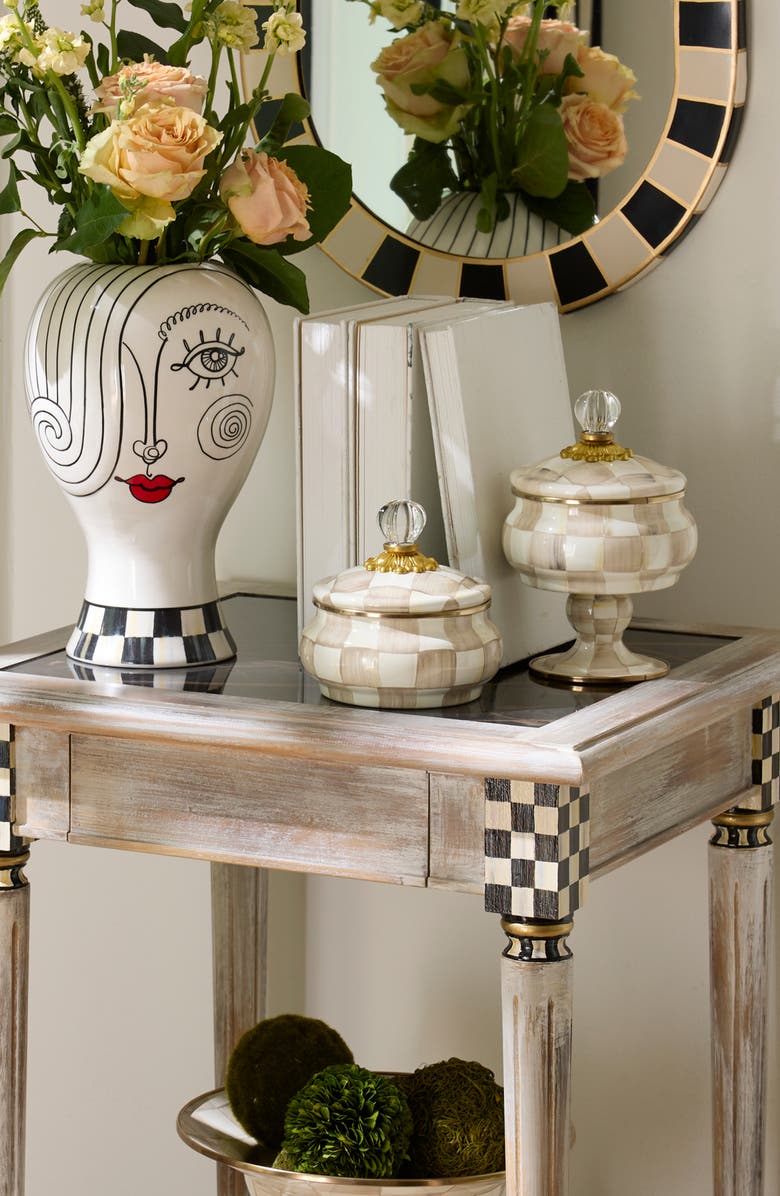 MACKENZIE CHILDS Mocha Check Enameled Steel Squashed Pot, Alternate, color, Mocha