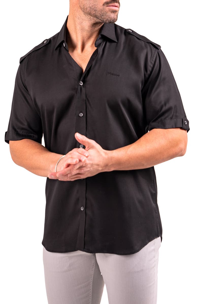 Maceoo Munich Resistance0174 Black Short Sleeve Button-Up Shirt, Alternate, color, Black