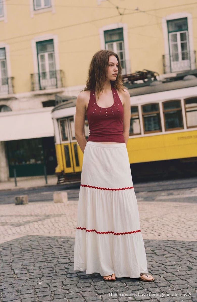 MANGO TEEN Contrast Trim Maxi Skirt, Alternate, color, 