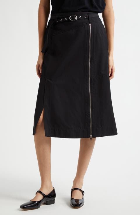 Belted Utility Cotton Blend Midi Skirt