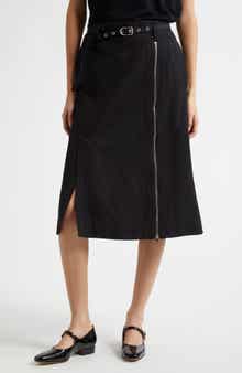 Belted Utility Cotton Blend Midi Skirt