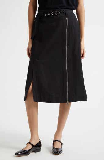 Belted Utility Cotton Blend Midi Skirt