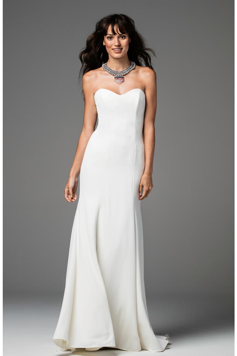 Caspia Strapless Georgette Fit & Flare Gown, Alternate, color, IVORY/IVORY