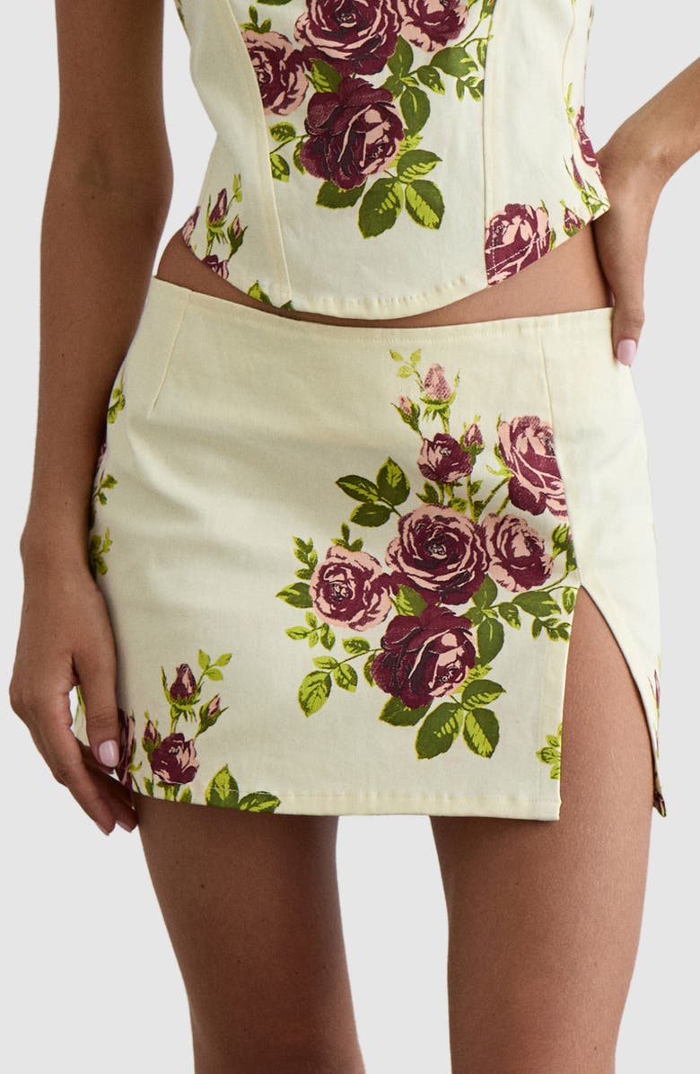 Motel Pravara Floral Stretch Cotton Miniskirt, Alternate, color, Bouquet Roses Cream